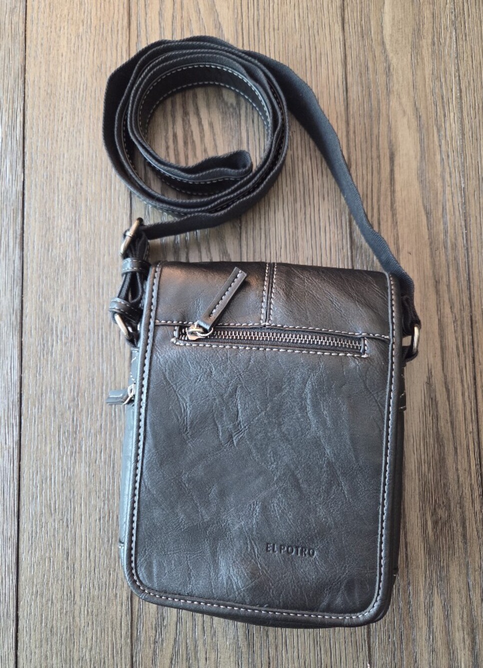 El Potro Black Leather Crossbody Bag Messenger Travel Satchel